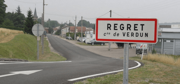 road sign for a place called Regret