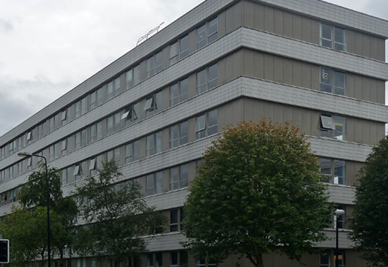 A brutalist university building