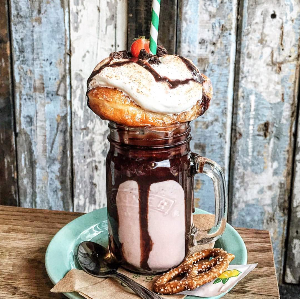 milkshake with doughnut on top
