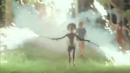 Beasts of the Southern Wild Gif. Little girl running across grass holding huge sparklers in each hand